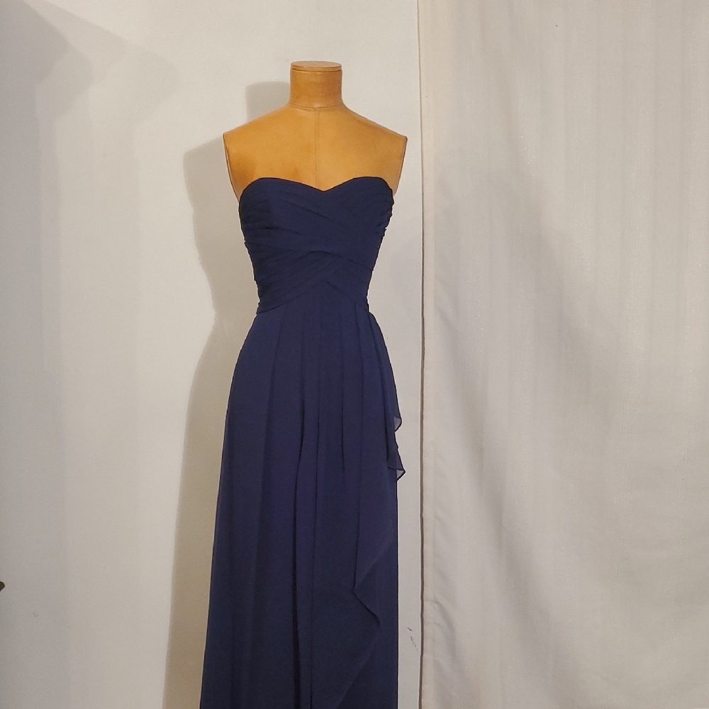 David's Bridal Strapless Navy Dress